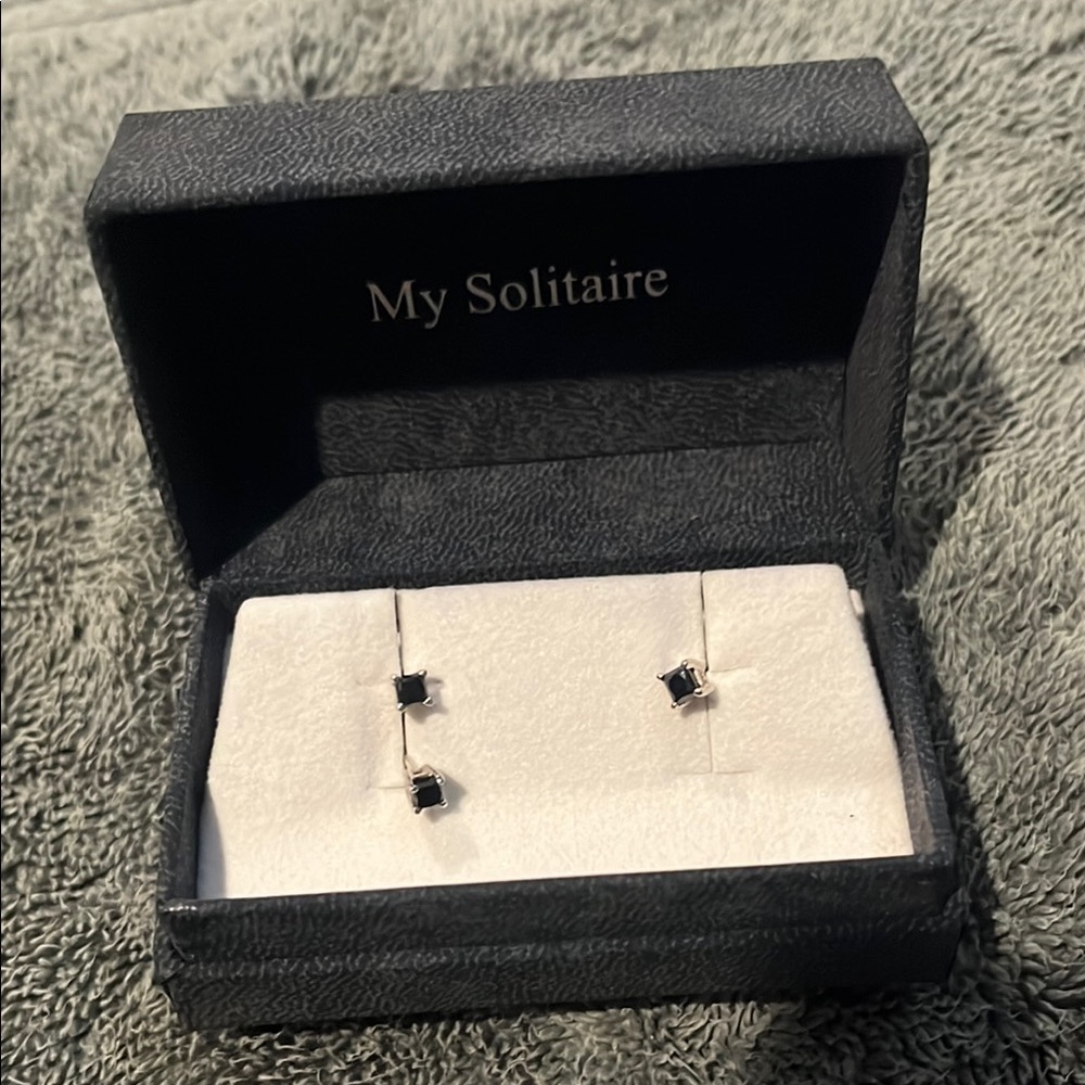 14K White Gold Princess cut Black Diamond Stud Earrings 1/4 ct. (set of 3)